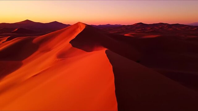 Golden Desert Dunes at Sunset - Aerial View