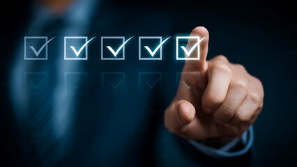 Obraz premium Business checklist interface with glowing checkmarks symbolizing completion and success