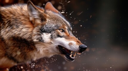 Fototapeta premium Fierce Wolf in Mid-Action Surrounded by Dynamic Motion Effects in a Natural Environment