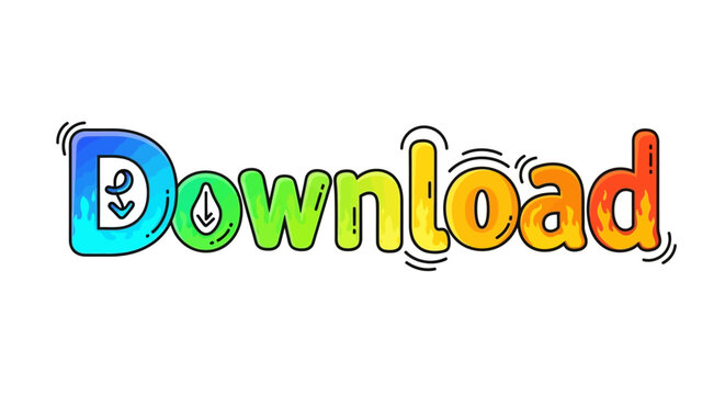 Vibrant 'Download' button text design for digital interfaces and modern web elements