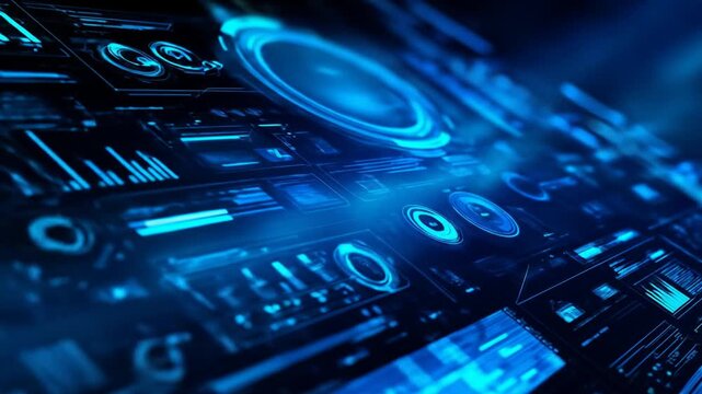 Abstract digital interface with data visualization and futuristic elements