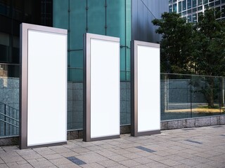 Mock up Media advertisement set Sign stand outdoor public building Blank white 