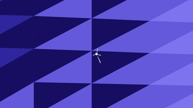 Aerial view of a geometric pattern with a small drone flying over a purple triangular landscape