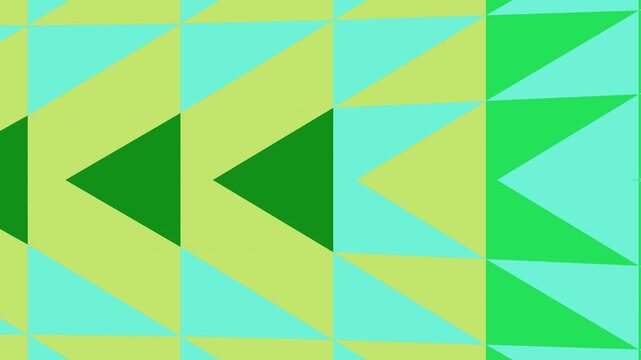 Geometric patterns illustration featuring triangles in various shades of green on a cyan background, viewed from directly above