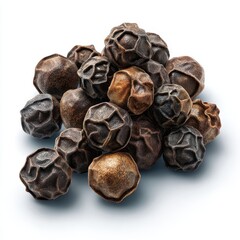 Vibrant photo of Pile of black peppercorns isolated on white background