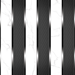 Stylish ceramic tile design combining marble and metal textures for modern wall and floor applications.