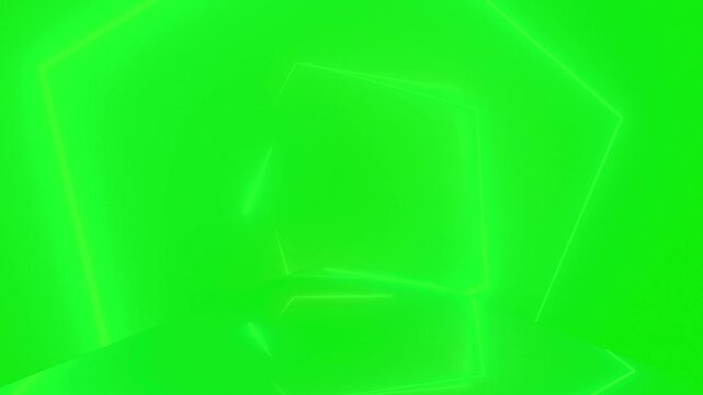 Sci-fi neon green geometric shapes moving through space