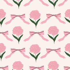 Peonies and bows seamless pattern