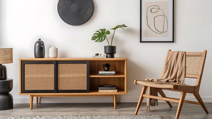 Stylish Mid-Century Modern Credenza and Chair in a Minimalist Room