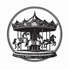 Carousel merry go round with horses silhouette vector in white background © Edo