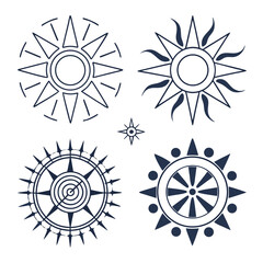 Four distinct geometric patterns with radial symmetry and intricate designs Vector