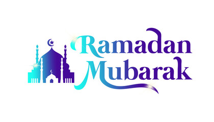 Ramadan Mubarak Text Effect Greeting with Mosque in Blue Purple