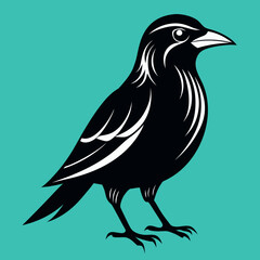 Obraz premium Black Crow Raven Bird Minimal Vector Illustration
