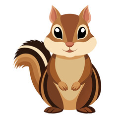 Fototapeta premium Сartoon cute chipmunk with fluffy tail and striped fur. Adorable rodent . Suitable for children's books, sticker, mascot, logo. Vector illustration on white background