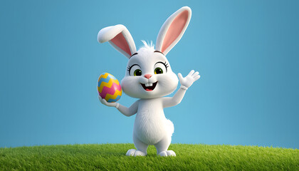 Easter holiday mascot with copy space &ndash; Funny animal standing on green meadow