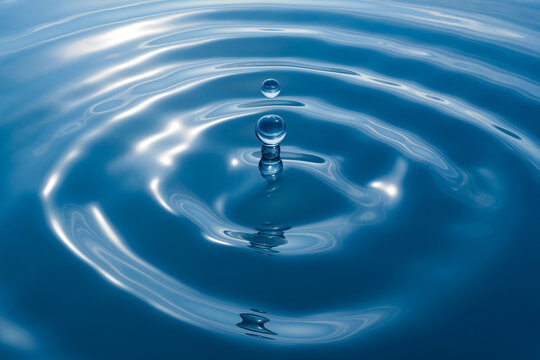 Water Droplet Impact Forming Expanding Ripples on Blue Liquid Surface