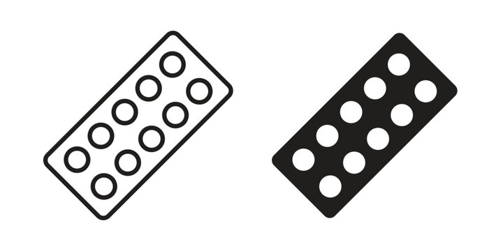 Pill blisters collection Silhouette flat icon design element.icons for graphic design, logo, Web site, social media, UI, mobile app, vector illustration