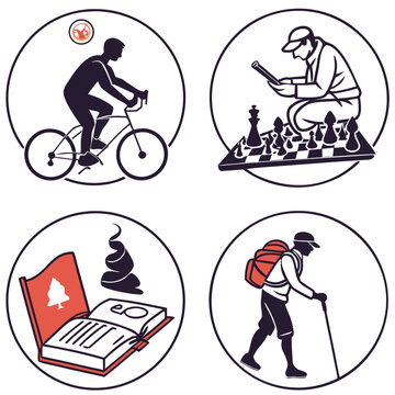Illustrations of various activities and symbols representing different hobbies and interests Vector