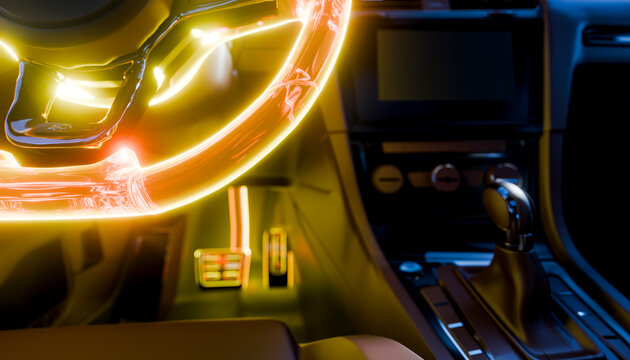 Illuminated car interior with digital interface and autonomous driving concept