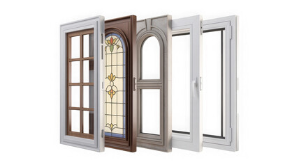 Obraz premium Modern and Minimal White House Window Frame for Interior decoration Isolated on Transparent Background