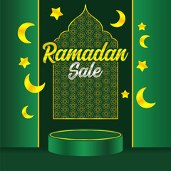 Ramadan sale banner  label background arabic ornament lantern mosque star moon vector design