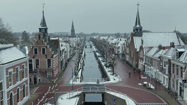 Snowy European town passage in winter