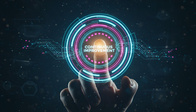 &ldquo;Continuous Improvement Trigger: Glowing Button with Concentric Rings for Innovation and Growth&rdquo;
