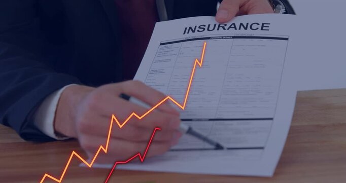 Placing insurance form, hands tracing rows and lifting header while showing cover charts animating