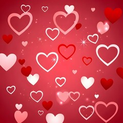 A vibrant digital illustration of hearts in various shades of red and pink
