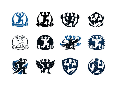 Full-Body Workout Icons. full-body workout. Icon set. Set Logo of full-body workout: fitness circuit symbols. harmonious logo variations of the same emblematic