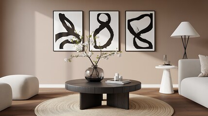 Modern minimalist living room interior with abstract art