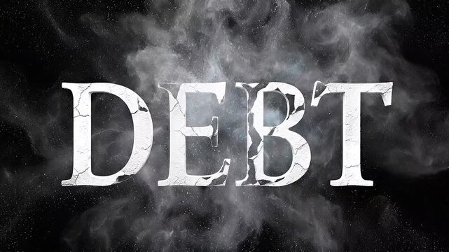 Stark depiction of debt with smoky typography and dramatic contrast.