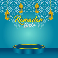 Ramadan sale banner  label background arabic ornament lantern mosque star moon vector design