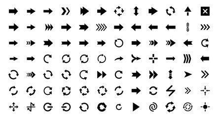 Obraz premium A collection of various black arrows and symbols on a white background