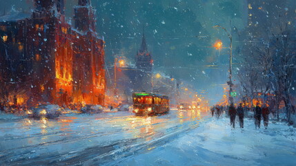 Beautiful top view of the city. Colorful street lighting of the night metropolis. Many high-rise buildings. Cold winter weather. There is snow on the roofs of houses. Novosibirsk, Siberia, Russia.