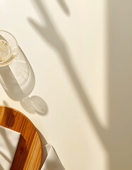 Wooden Cutting Board Flat Lay Background with Copy Space