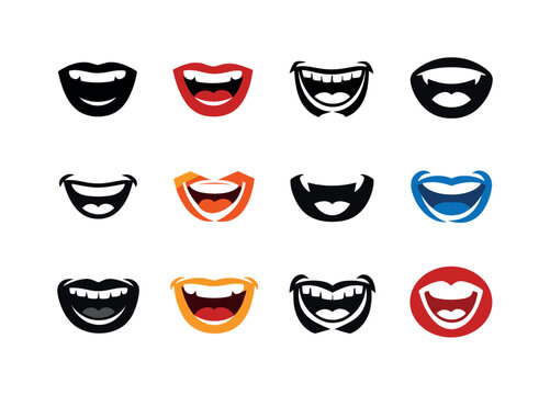 laugh-out-loud moment. Icon set. Set Logo of laugh-out-loud moment: open mouth laughter icon. harmonious logo variations of the