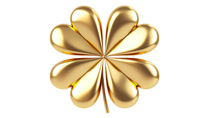 Decorative four leaf clover floral ornament symmetrical golden green shape lucky charm festive design pattern isolated on white background