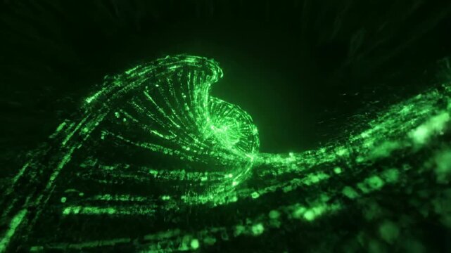 Dynamic Fly-Through of Digital DNA Helix Glowing with Binary Code Data