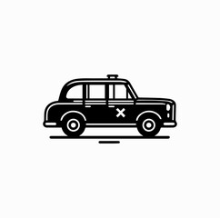 Fototapeta premium Black Taxi Icon, Classic London Hackney Cab Silhouette