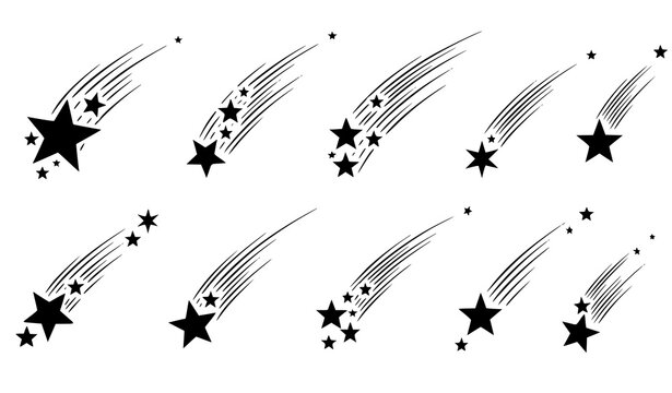 Falling shooting star vector icon set dynamic space galaxy elements