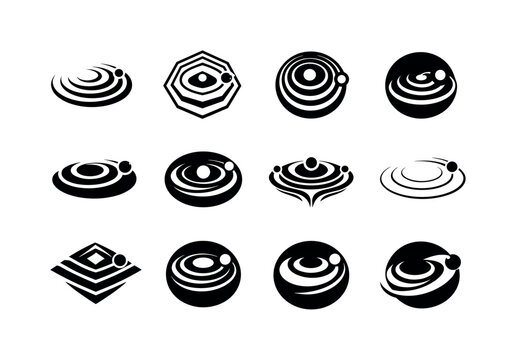 The role of gravity in space and astrophysics. Icon set. Set Logo of the role of gravity in space and astrophysics: gravitational wave