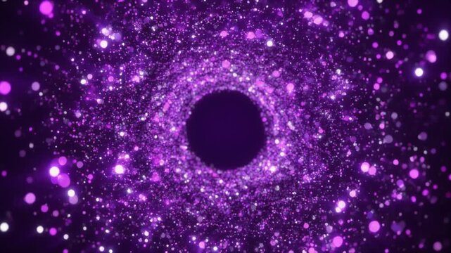 "Black hole with swirling purple particles and cosmic energy"