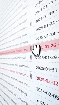 Vertical animated email inbox showing incoming messages and cursor movement, designed for mobile communication concepts, productivity apps and modern digital workflows.