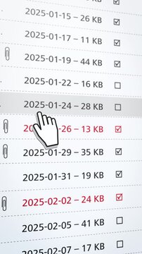 Vertical email client animation with mouse hover effects, focusing on user interaction, mobile adapted interfaces and modern digital communication workflows.