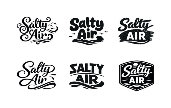 Diverse Lettering Styles. Salty air lettering. Set lettering. harmonious lettering variations of the same emblematic concept, each with different artistic