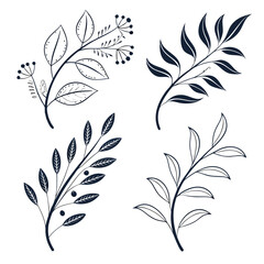 Obraz premium A collection of four different leaf illustrations in a symmetrical arrangement Vector