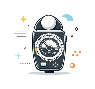 Vintage Camera Minimalism. Vintage camera accessories minimal scene. A single accessory like a handheld light meter or vintage lens centered with abstract