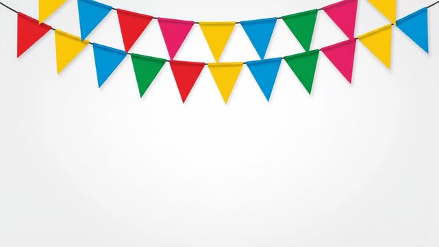 Colorful triangle pennant banner animation with room for text celebration decoration background element party garland looping