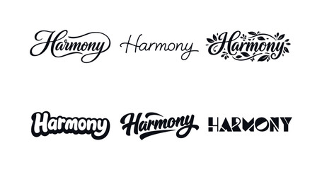 Fototapeta premium Harmonious Lettering Variations. Harmony lettering. Set lettering. harmonious lettering variations of the same emblematic concept, each with different artistic